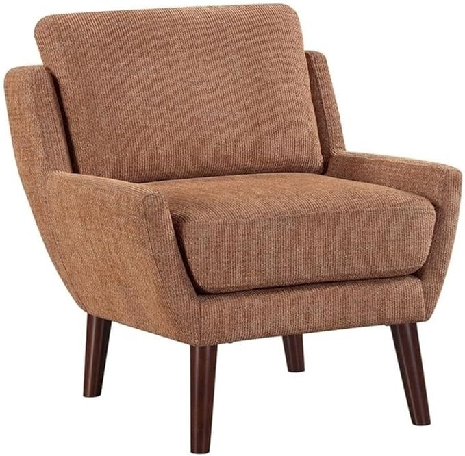 Pemberly Row Contemporary Chenille Accent Chair Orange Finish Soft Upholstery Reversible Cushions Espresso Wood Legs High-Density Foam Padding Durable Seating for Living Room or Bedroom