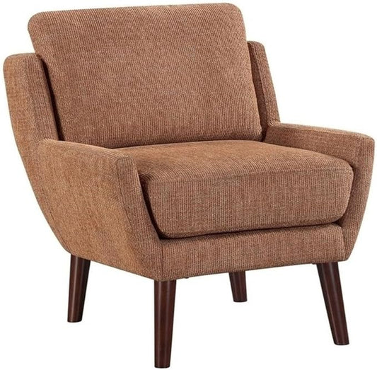 Pemberly Row Contemporary Chenille Accent Chair Orange Finish Soft Upholstery Reversible Cushions Espresso Wood Legs High-Density Foam Padding Durable Seating for Living Room or Bedroom