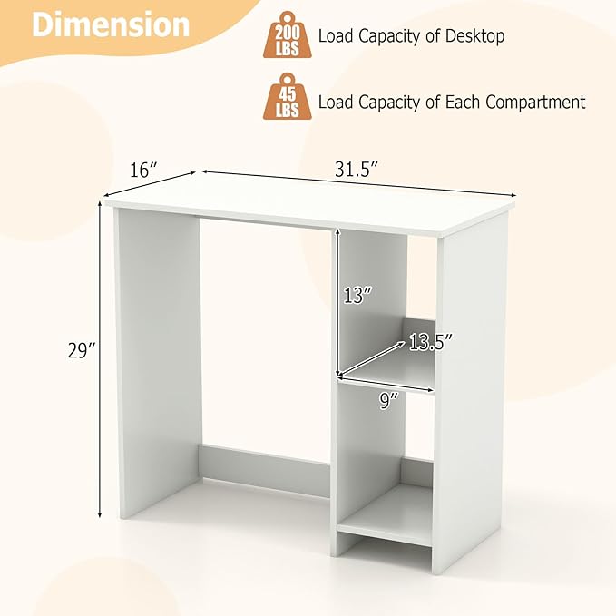 31.5 Computer Desk with Storage White Modern Wooden Office Desk for Small Spaces 2-Tier Shelves Writing Workstation for Home Bedroom Study – Compact Gaming &amp Vanity Table