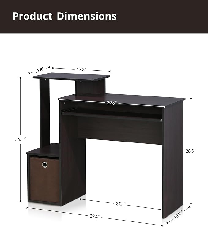 Small Computer Desk for Bedroom Home Office Desk with Drawers Storage Shelves for Living Room Study Bedroom Dark Walnut/Brown