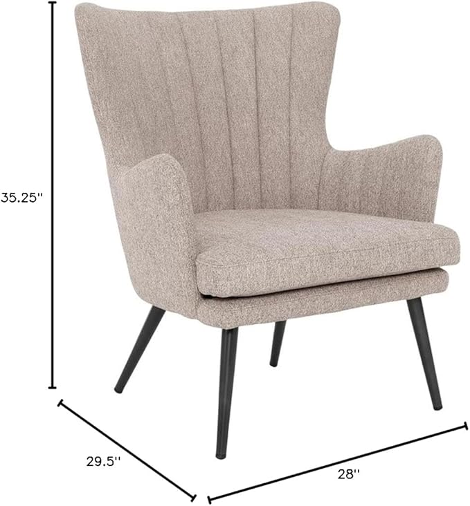 Pemberly Row Accent Chair 28 Wide Cappuccino Fabric Gray Legs Kiln-Dried Hardwood Frame Vertical Channel Tufting Tall Tapered Design Mid-Century Modern Style Living Room or Family Room