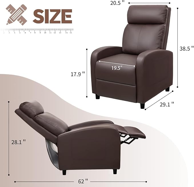 Furniwell Massage Recliner Chair for Living Room Adjustable PU Leather Reclining Chair Home Theater Seating Modern Winback Single Sofa for Adults with Footrest (Leather Brown)