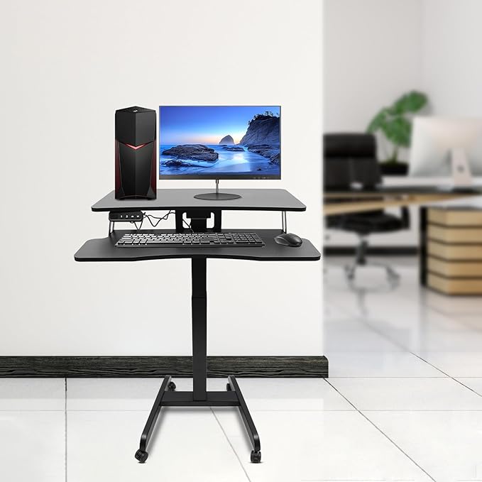 Electric Computer Desk Adjustable Height 31-51inch Floor Mount Electric Computer Desk Commerical Electric Computer Desk with 4 Brakes Wheels for Home Offices Conference Presentations