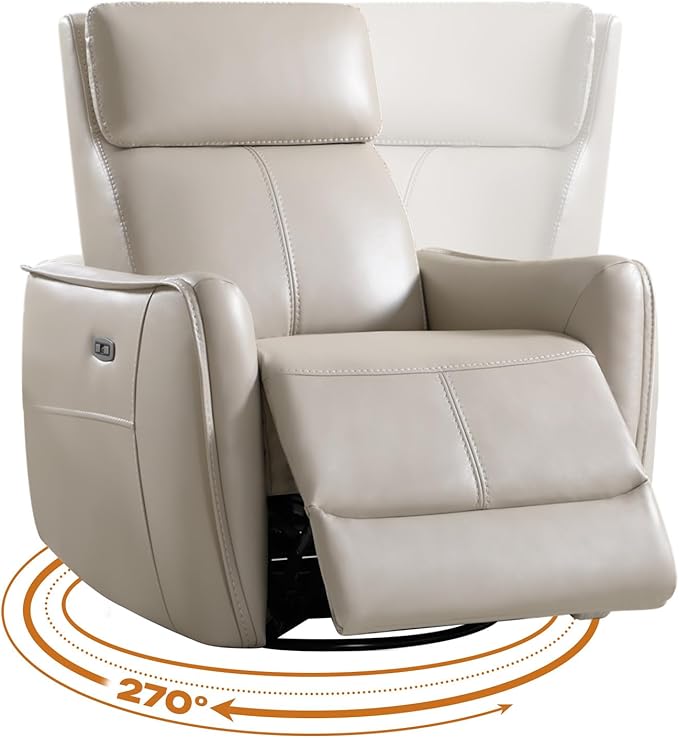 CANMOV Power Swivel Rocker Recliner Chair Electric Swivel Glider Rocker Recliner for Nursery Faux Leather Upholstered Rocking Reclining Chair with USB Port for Living RoomGrey