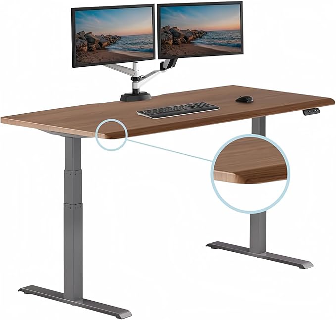 Vari ComfortEdge 72x30 Inch Electric Standing Desk – Height Adjustable Large Office Sit Stand VariDesk with Sloped Edge Memory Presets 180 LB Capacity + Tool-Free Assembly (Walnut)