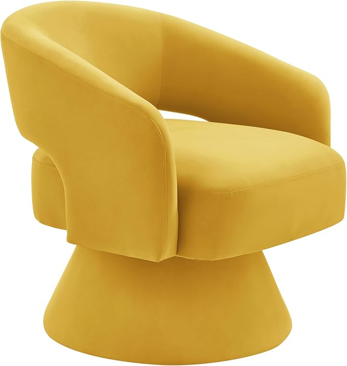 Modern Swivel Barrel Chair Upholstered Velvet Round Accent Chairs360 Degree Comfy Swivel Chair with Open Backrest Single Chair Armchair for Living Room Bedroom Homerest Yellow