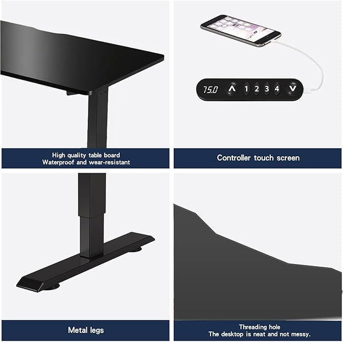 Anwick 2026 New 55 Electric Standing Desk Office Table &amp Sit Stand Up with Adjustable Height Rising Desks for Home Office USB LED 4 Programmable Memory Buttons (Black)