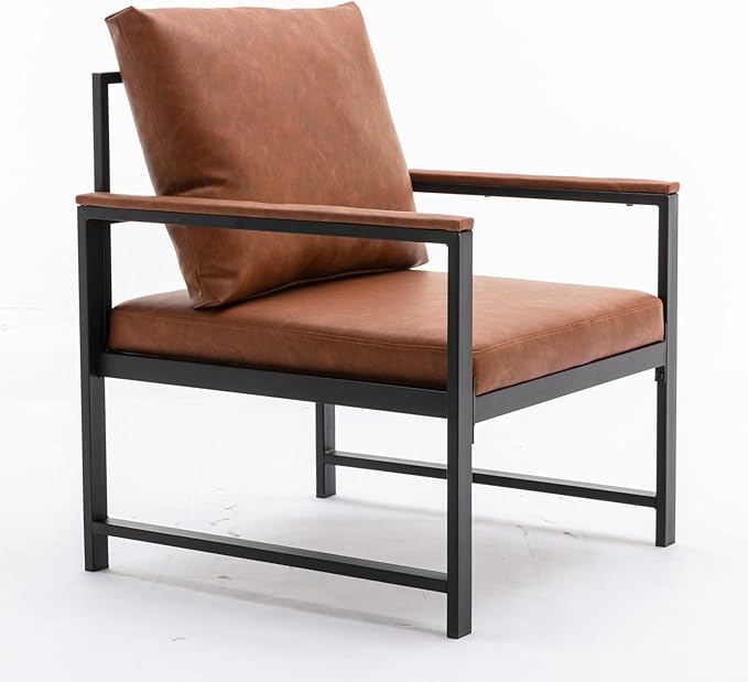 Generic FurnitureModern Faux Leather Accent Chair with Black Powder Coated Metal Frame Single Sofa for Living Room Bedroom Orange