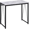 35.5 Industrial Writing Desk with Metal Sled Base Rustic Wood Computer Desk with Stable V-Shaped Support Compact Study Table with Powder-Coated Frame for Home OfficeBedroomSmall SpacesBlack+Grey
