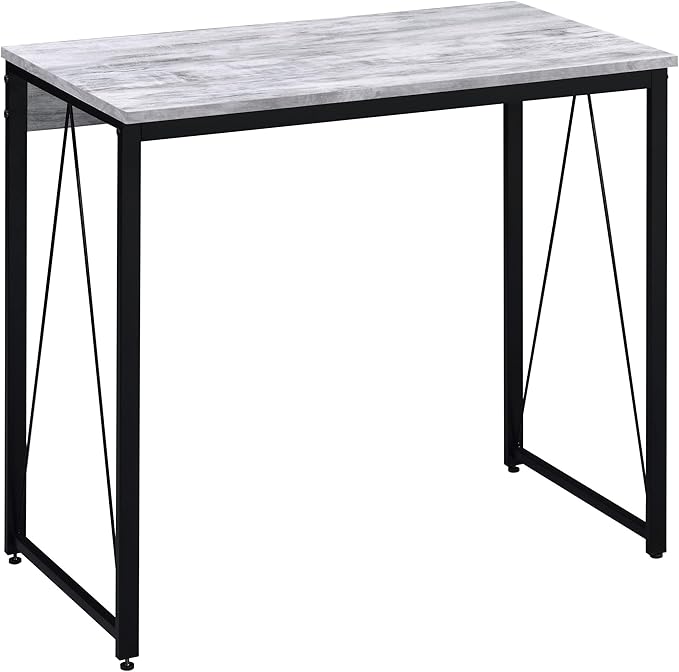 35.5 Industrial Writing Desk with Metal Sled Base Rustic Wood Computer Desk with Stable V-Shaped Support Compact Study Table with Powder-Coated Frame for Home OfficeBedroomSmall SpacesBlack+Grey