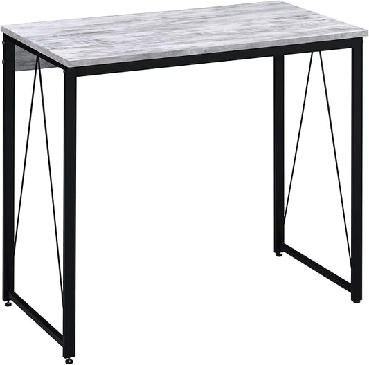 35.5 Industrial Writing Desk with Metal Sled Base Rustic Wood Computer Desk with Stable V-Shaped Support Compact Study Table with Powder-Coated Frame for Home OfficeBedroomSmall SpacesBlack+Grey