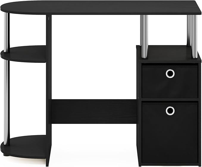 Furinno Jaya Simplistic Computer Study Desk Americano/Chrome/Black
