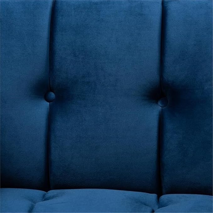 BOWERY HILL Velvet Accent Chair Royal Blue Upholstery Gold Finish Stainless Steel Frame Button Tufted Glam and Luxe Style Plywood Construction Fully Assembled 21.3 W Seat for Living Room and