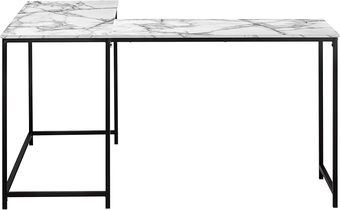 Monarch Specialties I 7393 Computer Desk Home Office Corner 58 L L Shape Work Laptop Metal Laminate White Marble Look Black Contemporary Modern