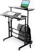 Portable Standing Desk Small Standing Desk with Wheels Standing Laptop Desk Mobile Standing Desk for Home Office Adjustable Standing Desk Stand Up Computer Desk Rolling Laptop Cart Black
