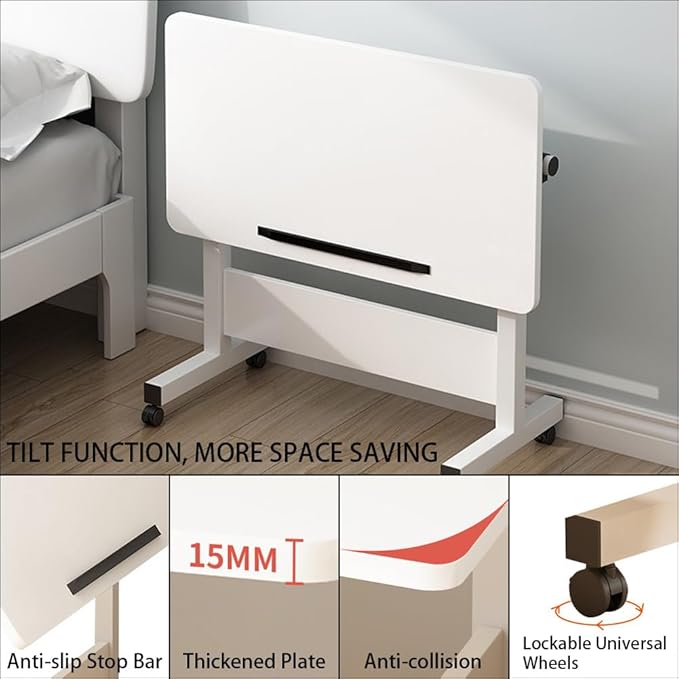 Small Standing Desk Foldable Stand Up Desk with Wheels Mobile Computer Table Adjustable Height Desktop Sit Stand Table Workstations for Small Spaces and Home Offices(White)