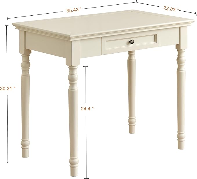 French Country Style Writing Desk35 Solid Wood Farmhouse Computer Table with DrawersRustic White Finishfor Home Office Study or Living Room Workspace