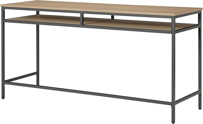 OSP Home Furnishings Modern 60-inch Woodgrain Top Multipurpose Desk Table Graphite Grey Metal Frame with Oak Top Finish