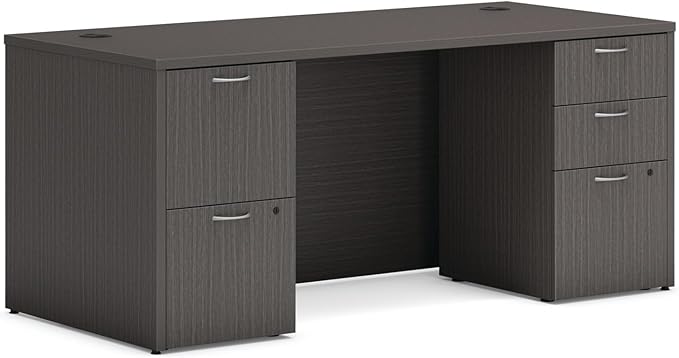 HON MOD Executive Office Desk with Drawers Modern Computer Desk with Double Pedestals Home Office 66 W Slate Teak