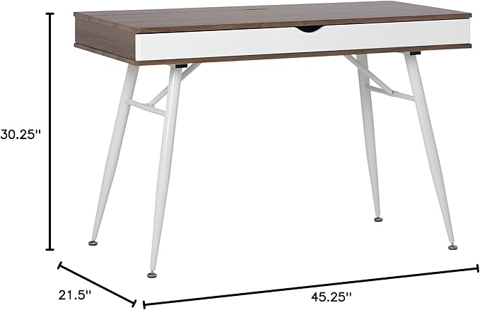 Calico Designs Alcove Modern Desk with Large Split Drawer Storage White/Chestnut
