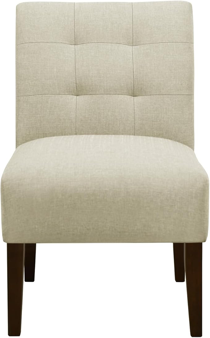 Slipper Accent Chair Modern Armless Lounge Chair with Wood Legs Upholstered Makeup Vanity Tufted Side Chair Fabric Comfy with Decor Back for Living Room Bedroom Patio (Pin Back Beige)