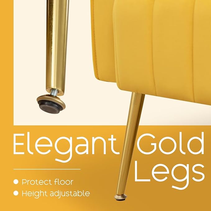 Accent Chair High Back Arm Chair for Living Room Upholstered Wingback Armchair with Golden Legs Lumbar Pillow Single Sofa Reading Chair for Bedroom Apartment Small Spaces Velvet Yellow
