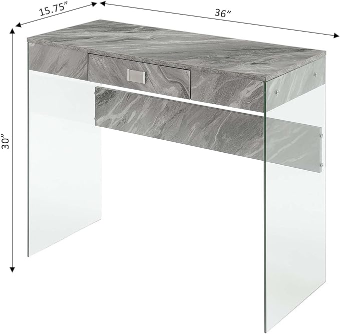 Convenience Concepts SoHo 1 Drawer Glass 36 inch Desk Gray Faux Marble/Glass