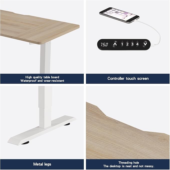 48 Inch Electric Standing Desk with USB Charging Port Height Adjustable Sit Stand Desk with Memory Presets Spacious Desktop and Sturdy Metal Frame for Home Office