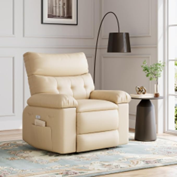 Oversized Swivel Recliner Chair for Adults 400LB Capacity Manual Recliner with 1.5X Plush Cushion 3-Position PU Leather Lounge &amp Nursery Recliner for Living Room &amp Bedroom