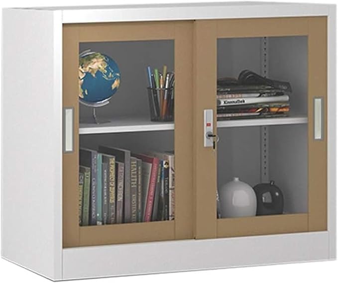 File Cabinet Glass Sliding Door File Cabinet with Lock File Cabinet Information Cabinet Under Desk Storage(Color:B)