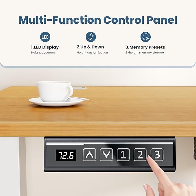 Sweetcrispy Electric Standing Desk Adjustable Height 48x24 Inch Sit Stand Up Home Office Desks Computer Workstation PC Work Table with 3 Memory Preset Splice Wood Board Metal Frame Oak