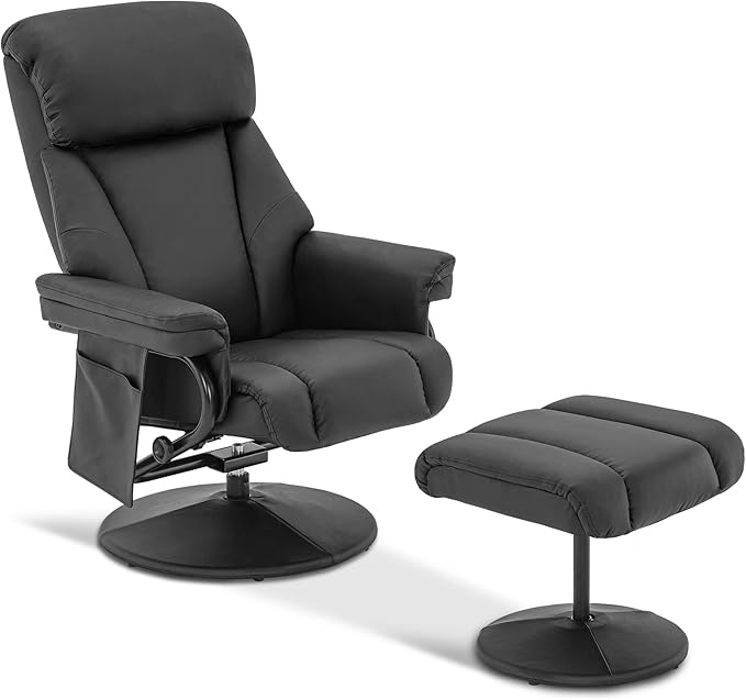 MCombo Swivel Recliner with Ottoman TV Chair with Vibration Massage Ideal for RV Small Space Living Room &amp Bedroom 4539 4828 (Faux Leather Black)