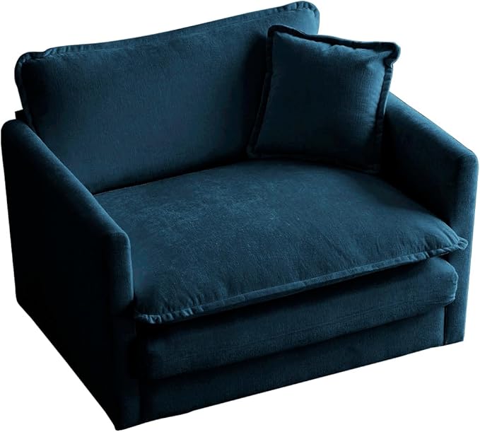 kevinplus Accent Single Sofa Chair Armchair for Living Room Modern Luxury Comfy Upholstered Accent Chair with Pillow for Living Room Bedroom Apartment Chenille Fabric Blue