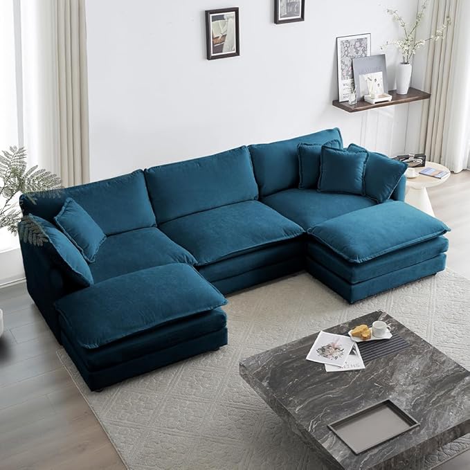 111.5 Sectional Sofa Couch for Living Room Modern Convertible Sofa Couch with Pillows Mid-Century Modern Sleeper Sofa 4-Seater Sofa for Living Room Apartment OfficeBlue