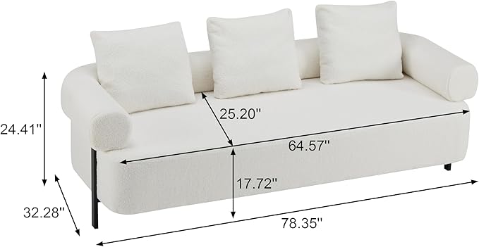 Christopher Knight Home Gilly 78 Modern Boucle Upholstered Sofa with Pillow Oversized Comfy Cloud Couch with Wooden Frame 3-Seater Sofa Couch for Living Room Bedroom Home Office Beige