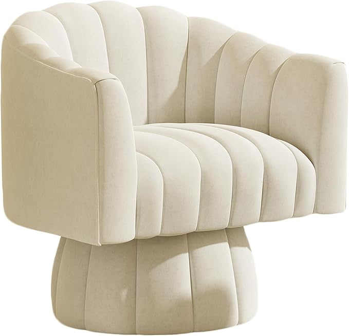 Accent Chair Mid Century 360 Degree Swivel ChairModern Lounge Sofa Round Barrel Chair with Wide UpholsteredFluffy Velvet Fabric Chairs for Home Sofa Living Room/Bedroom/Waiting Room (Beige)