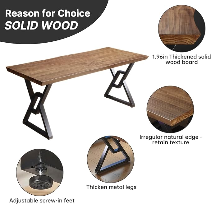 Solid Wood Rustic Style 55.1-inch Computer Desk - Large Office Desk for Home Office Modern and Simple Design Ideal for DiningStudy Writing (Black-w 55.12 * 27.56 * 29.53)