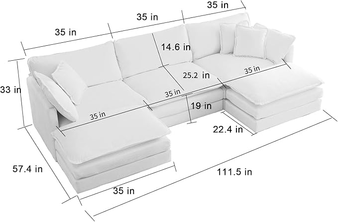 111.5” Black Modular Sectional Sofa 3 Seater Large Sectional Couches for Living Room Chenille Fabric Oversized Cloud Couch with Ottoman Deep Seat Home Sofas Set Sofá Moderno U Shaped