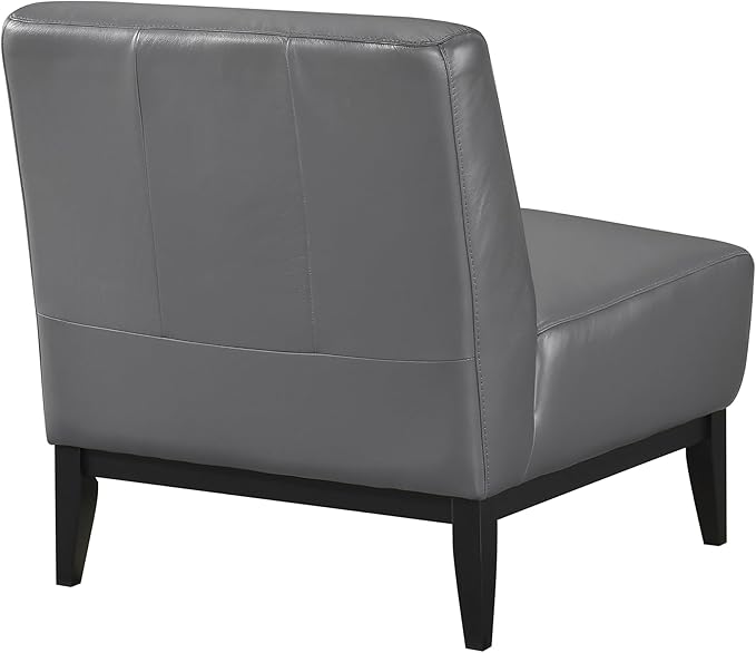 Lexicon Modern Living Room Leather Accent Chair Luxury Genuine 100% Top Grain Leather Upholstered Armless Chair Comfortable Seat Black Solid Wood Legs for Bedroom/Office Easy Assembly Dark Gray