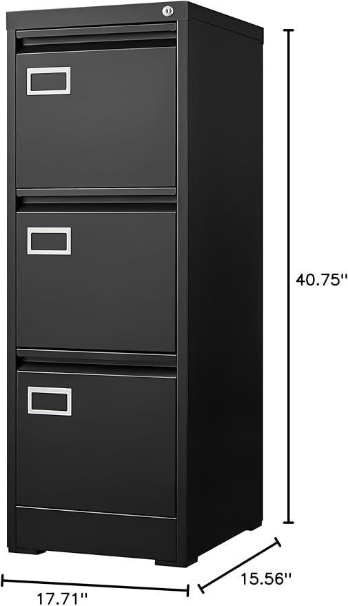 3 Drawer Small File Cabinet with LockUnder Desk Locking Drawers Storage Organizer Filing Cabinets for Home OfficeFit Letter/A4/Legal Size FileBlack