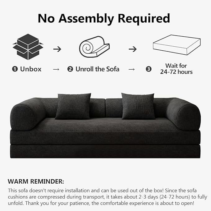 78.8 Modular Sofa Bed - 4-in-1 Convertible Design with Corduroy Fabric and High Density Sponge Removable Cover and Fixed Frame