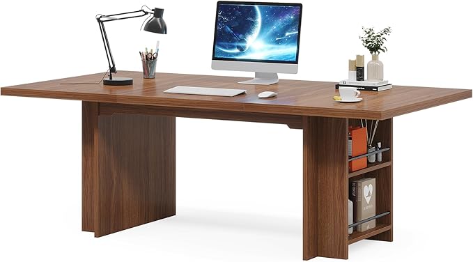 Tribesigns 62.99-Inch Computer Desk Modern Executive Office Desk Large Long Writing Table with Storage Shelves for Office Study Room (Brown)