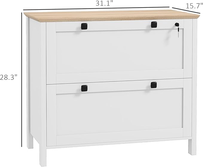 2 Drawer Small File Cabinet with Lock Modern Under Desk Locking Drawers Storage Cabinet Organizer for HomeOffice Filing CabinetsAssembly RequiredWhiteOak