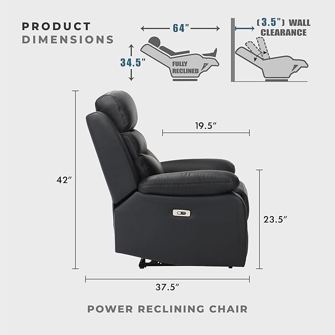 Lexicon Recliner Chair Living Room Leather Match Reclining Sofa Chair Home Theater Seating Wall Hugger Recliner Power Recliner Sofa Chair for Living Room/Office/Apartment Black