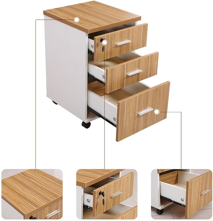 Wooden Desktop Storage Box with Lockable Drawers - Mobile File Cabinets - Desktop Storage Cabinet with Drawers - Wooden Nightstand Office Document Cabinet StorageC