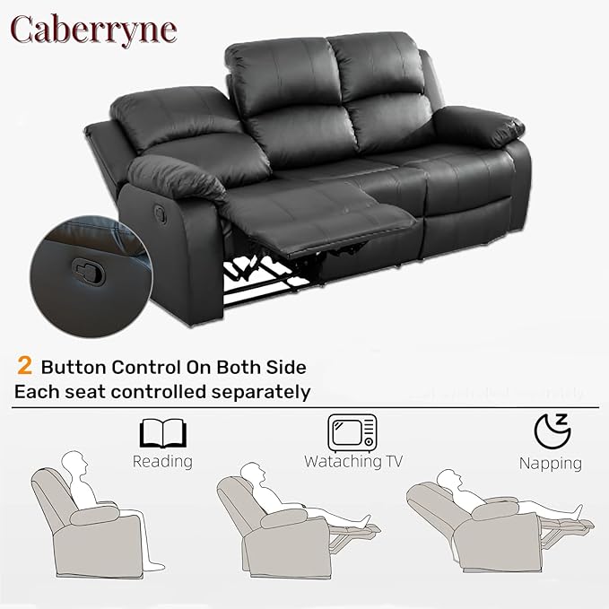 Leather Recliner SofaReclining Sofa for Living Room Furniture SetsBlack Wall Hugger Recliner Couch with Cupholder for Living Room/Office/Theater Seating(3 Seater Sofa)
