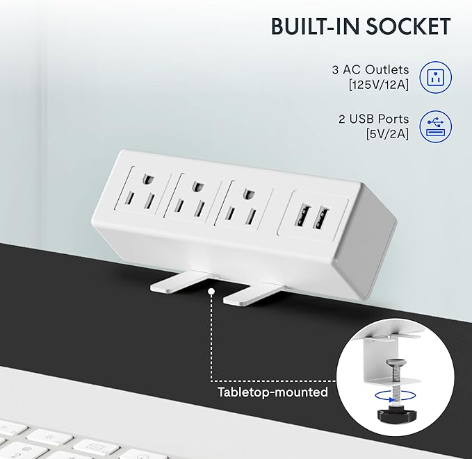 FLEXISPOT EN2 Whole-Piece Standing Desk with Clamp Power Strip 48x24 Electric Stand Up Height Adjustable Desk with Cable Management (White Frame + 48 White Top)
