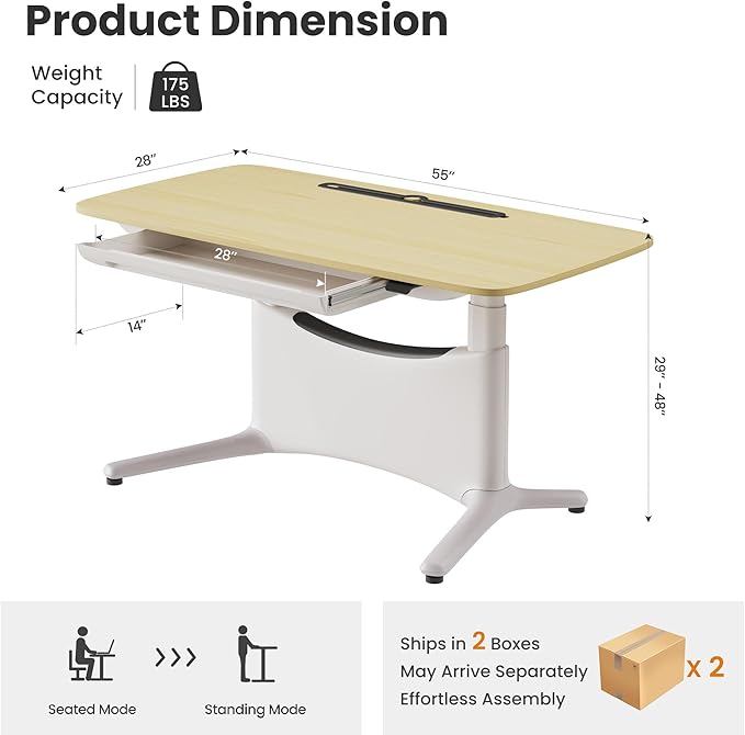 COLAMY LumiDesk All-in-1 Electric Standing Desk Height Adjustable Desk (MFC Desktop Light Maple + White)