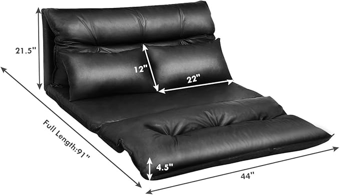 Giantex Convertible Sofa Bed Floor Couch with 2 Pillows PU Leather Loveseat Recliner Folding Lazy Sleeper Sofa 5 Position Video Gaming Sofa Mattress for Reading Living Room Bedroom
