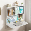 Wall Mounted Folding Table Floating Desk for Wall with Storage Shelves Space Saving Wall Desk Fold Down for Home Office Bedroom(White)